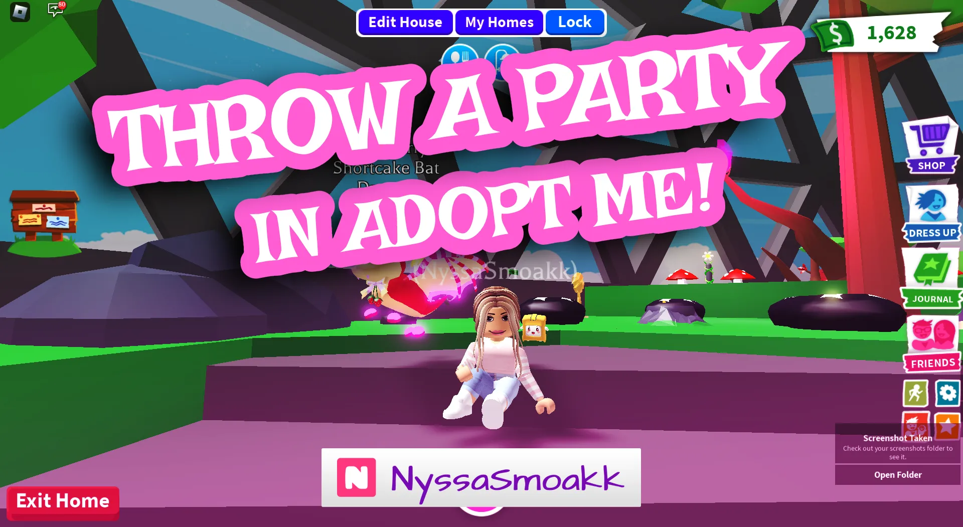 throw a party in adopt me text over NyssaSmoakk youtuber